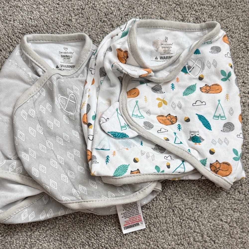 SwaddleMe Infant Swaddle Set in White, Gray & Teal with Orange Accents